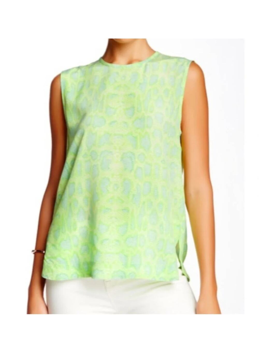 NWOT Equipment 100% Silk Kyle Green Snake Print Sleeveless Blouse Sz M